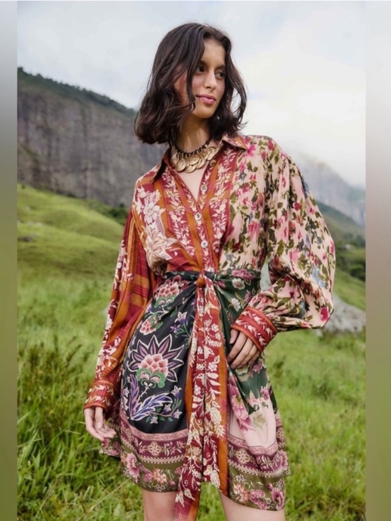 FARM Rio Dresses & Skirts - Farm Rio Mixed Winter Garden Floral Mini Dress Long Sleeve Ecovero Viscose